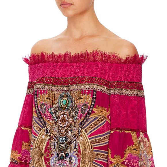 NWT Auc Camilla Off Shoulder Dress With Smocking in Lounge Hour - Picture 6 of 17